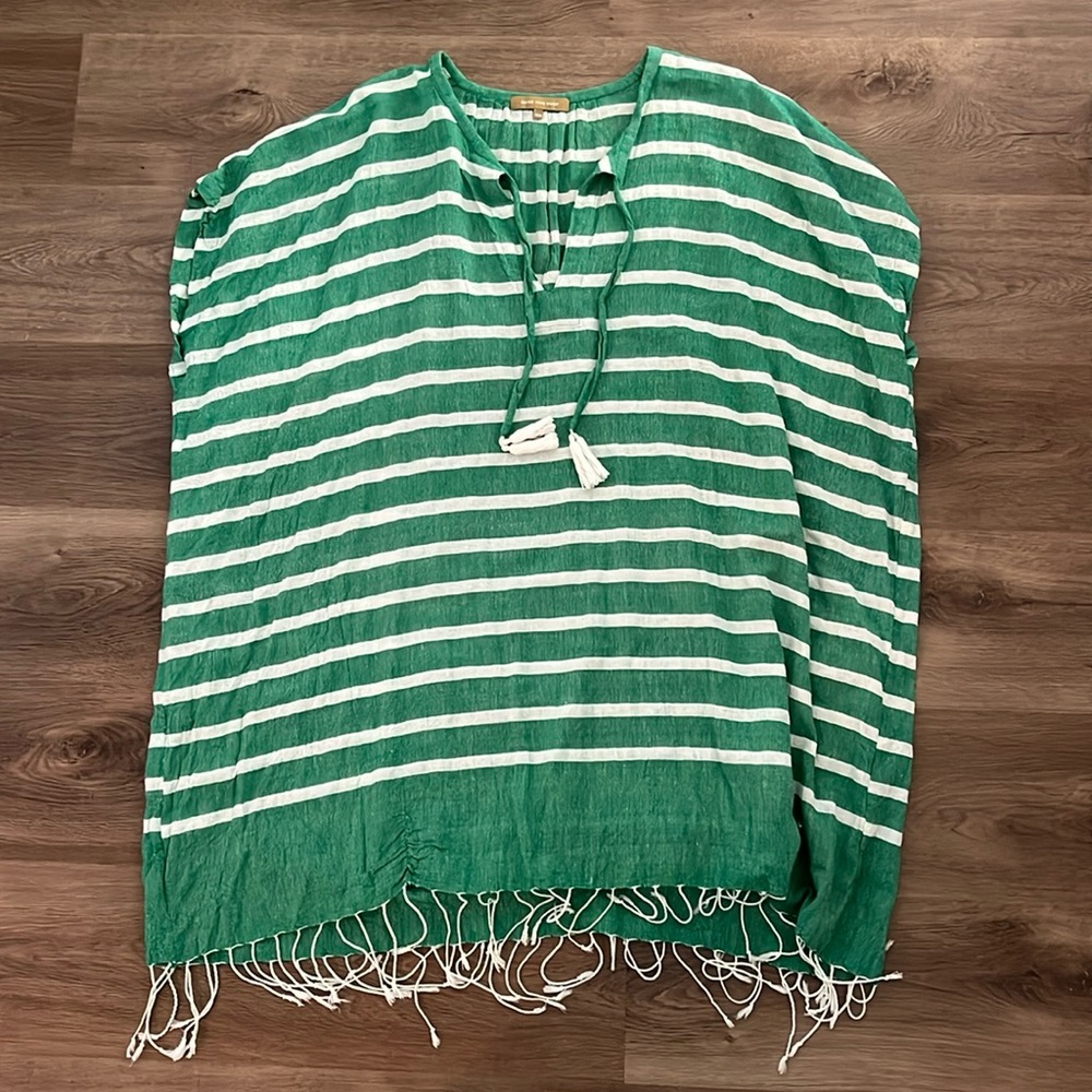 S/M Rose and Rose green striped swimsuit coverup - Picture 3 of 7